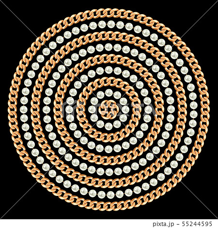 Round pattern made with golden chains and pearls. On black. Vector illustration Round pattern made with golden chains and pearls. On black. Vector illustration 55244595