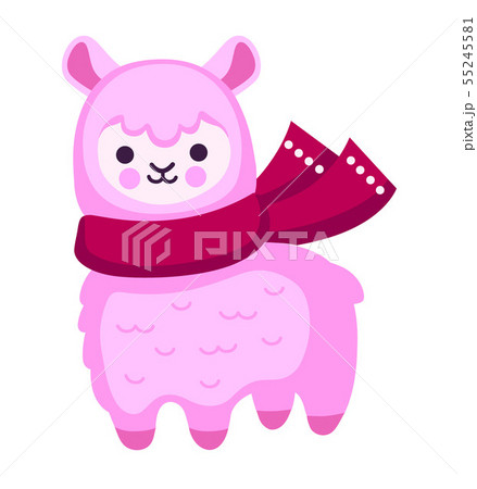 Pink cartoon alpaca with scarf. Pink cartoon alpaca with scarf. 55245581