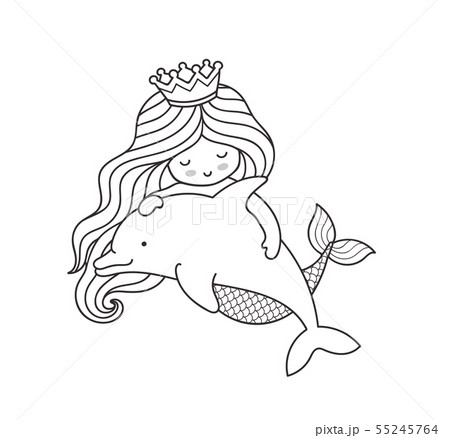 Dreamy little mermaid, floating with dolphin. Dreamy little mermaid, floating with dolphin. 55245764