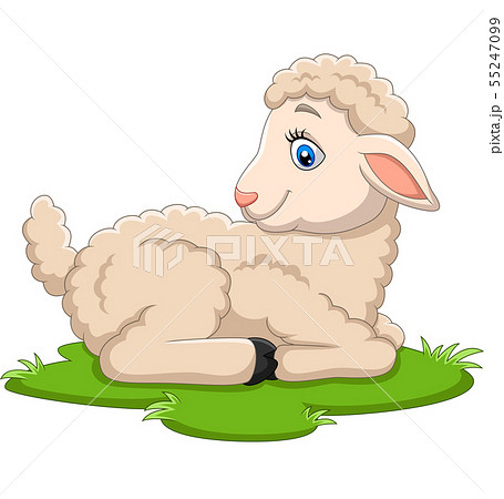 Cartoon happy lamb sitting on the grass Cartoon happy lamb sitting on the grass 55247099