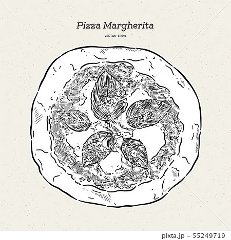 Pizza Margherita Hand Draw Sketch Vector のイラスト素材