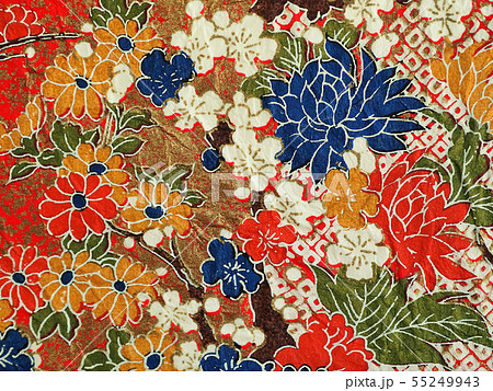 和紙 総柄友禅 手漉き和紙 赤系 花・鹿の子 和紙 総柄友禅 手漉き和紙 赤系 花・鹿の子 55249943