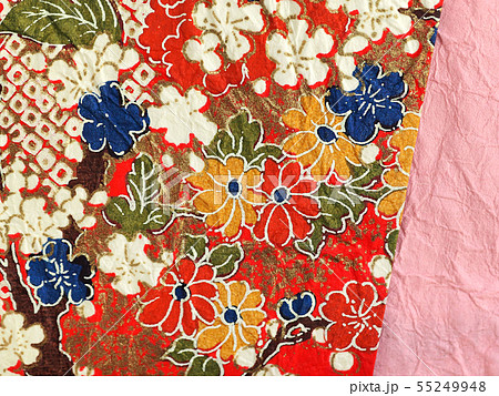 和紙 総柄友禅 手漉き和紙 赤系 花・鹿の子 和紙 総柄友禅 手漉き和紙 赤系 花・鹿の子 55249948