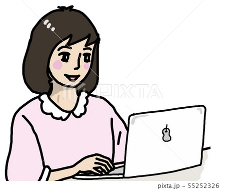 パソコン 女性 若い インターネット 在宅 仕事のイラスト素材