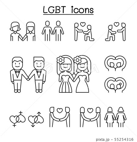 Lgbt Homosexual Gay Lesbian Icon Set In Thinのイラスト素材