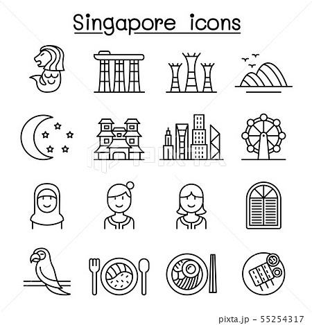 Singapore icon set in thin line style Singapore icon set in thin line style 55254317
