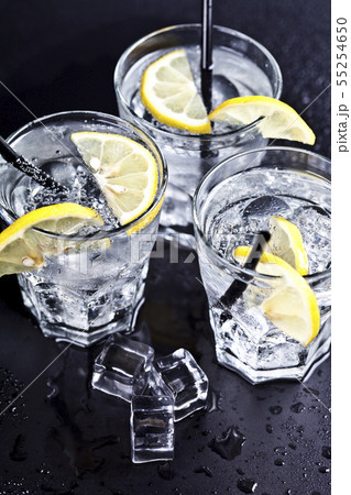 Three glasses with fresh cold carbonated water Three glasses with fresh cold carbonated water 55254650