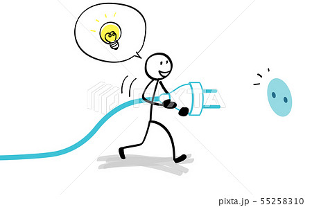 プラグを運ぶ人とコンセントのイラスト素材