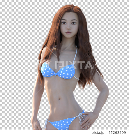 Blue polka dot bikini young women perming3DCG illustrations material 55262309