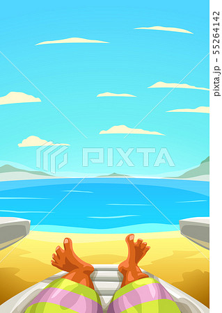 man relaxing on sand shore 55264142