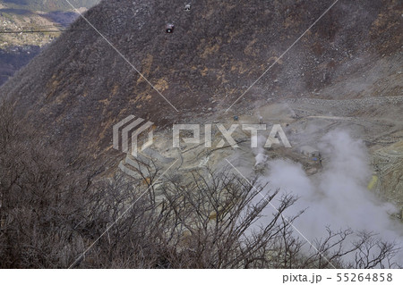 View of mountain at owakudani, sulfur quarry in View of mountain at owakudani, sulfur quarry in 55264858