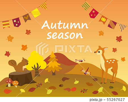 かわいい秋の風景イラストのイラスト素材