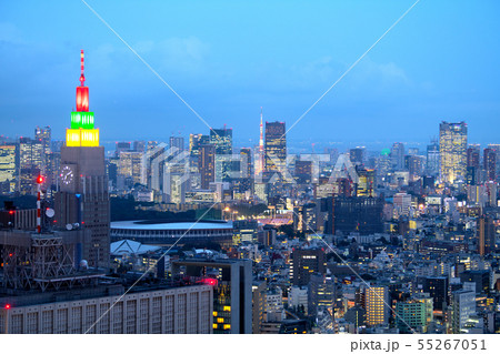 日本の東京都市景観　新国立競技場や東京タワー、六本木ヒルズなど・東京五輪まであと１年＝7月24日撮影 55267051