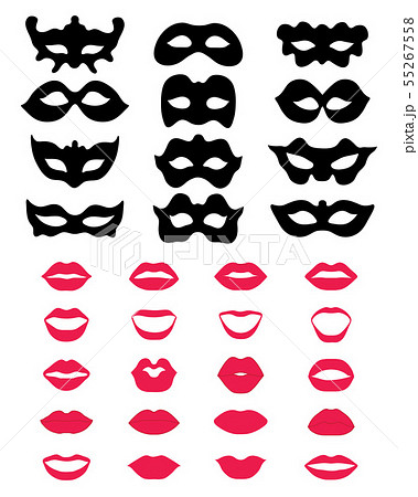Silhouette of festive masks and lips Silhouette of festive masks and lips 55267558