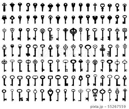 Set of black silhouettes of door keys Set of black silhouettes of door keys 55267559