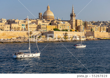 Valletta. The building of the Cathedral of St. Paul on a sunny day. 55267819