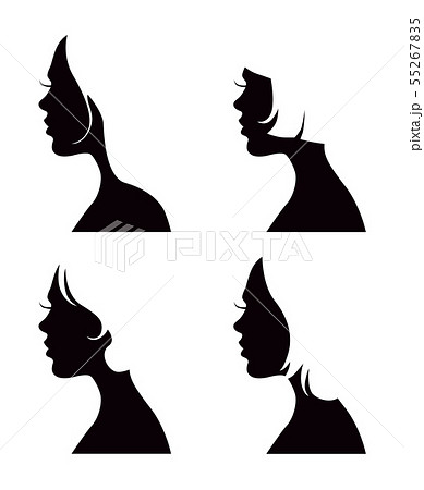 Set Of Black Vector Woman Head Silhouettes With Stock Illustration