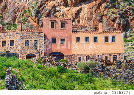 Monemvasia old houses view in Peloponnese, Greece Monemvasia old houses view in Peloponnese, Greece 55268275