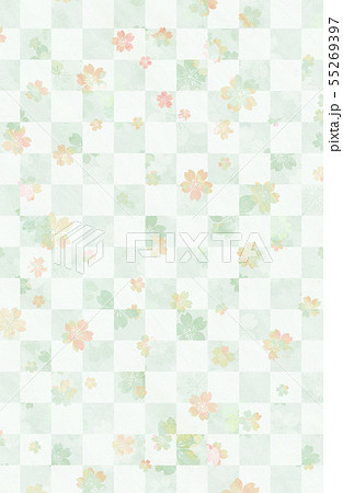 背景素材 年賀状素材 水彩風格子模様 花 縦のイラスト素材