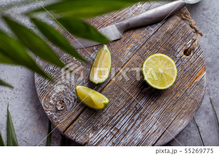 Composition with mint and lemon on grey background 55269775