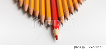 One red pencil followed by group of similar ones One red pencil followed by group of similar ones 55270442