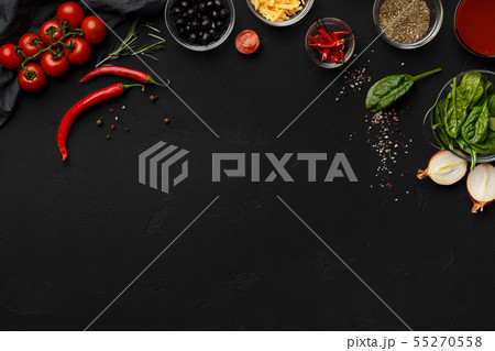 Pizza cooking ingredients and empty space for recipe 55270558