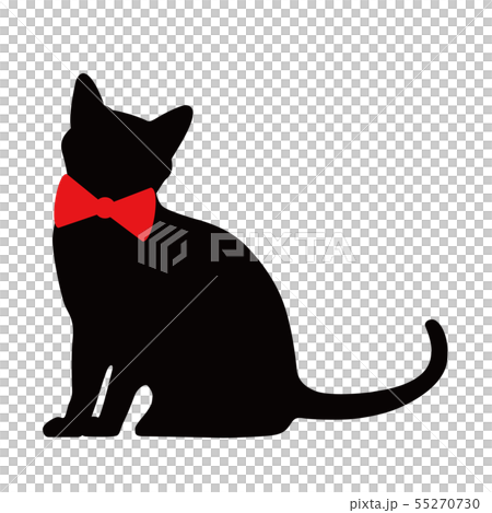 黒猫と赤のリボンのイラスト素材