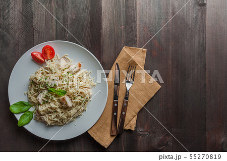 Italian spaghetti pasta with sauce and chicken Italian spaghetti pasta with sauce and chicken 55270819