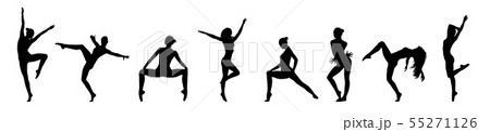 Set Of Different Contemporary Dance Poses. Black Silhouettes On White 55271126