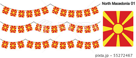 北マケドニア共和国の国旗のガーラーンド　ベクターデータ（bunting garland）