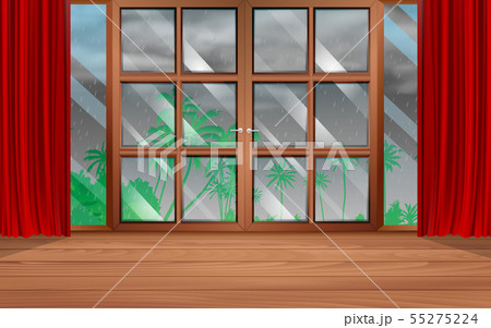 glass door of the house in rainday 55275224
