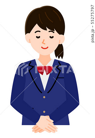 女子学生 制服 お辞儀 シンプル 線なし イラストのイラスト素材