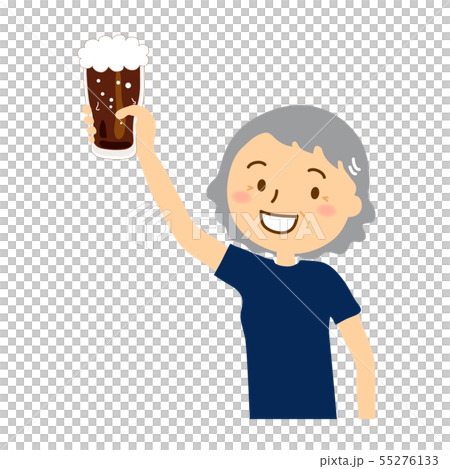 黒ビールグラス青Ｔシニア女性 55276133