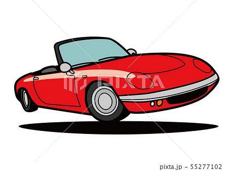 ブリティッシュライトウェイトオープンカー ジャンプ 赤色 自動車イラストのイラスト素材