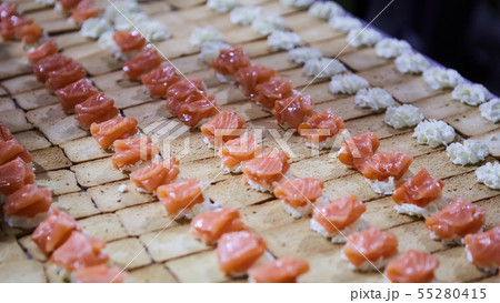 Norwegian Smoked Salmon Canapes with Cream Cheese 55280415