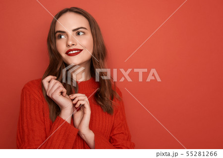Happy fat female friends posing for camera in studio 55281266