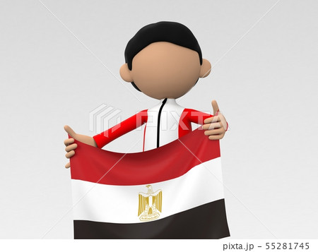 国旗を掲げるエジプトのスポーツ選手のイラスト素材