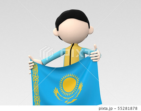 国旗を掲げるカザフスタンのスポーツ選手のイラスト素材