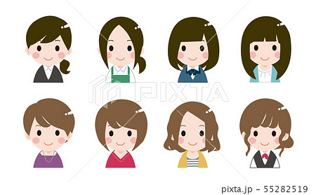 色々な女性の顔アイコンのイラスト素材 色々な女性の顔アイコンのイラスト素材