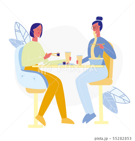 Girlfriends in Sushi Bar Flat Vector Illustration Girlfriends in Sushi Bar Flat Vector Illustration 55282853