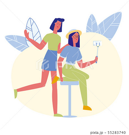 Teenagers Taking Photo Flat Vector Illustration Teenagers Taking Photo Flat Vector Illustration 55283740