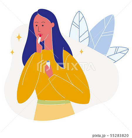 Woman Applying Red Lipstick Flat Illustration 55283820