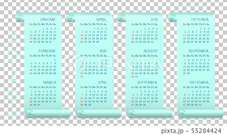 Quarterly calendar 2020 on mint-colored parchments Quarterly calendar 2020 on mint-colored parchments 55284424