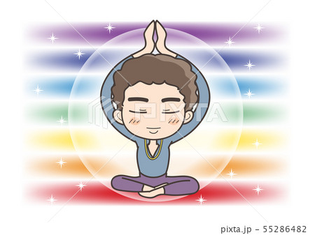瞑想と7つのチャクラ - 手を合わせた - 男性のポーズ 55286482