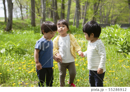 自然の中で遊ぶ子どもたち 55286912