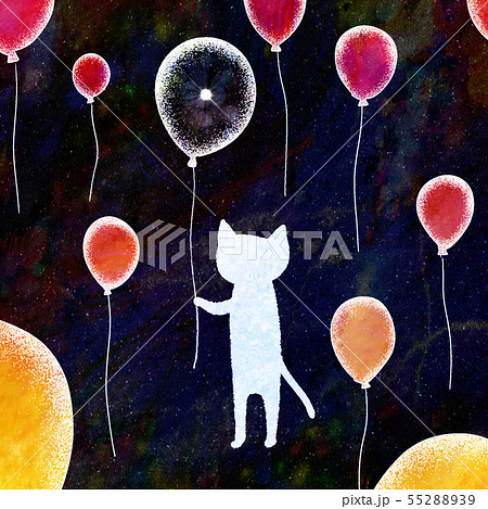 暗闇に浮かぶ多くの風船と 透明な風船を持つ白猫の後ろ姿のイラストのイラスト素材 5529 暗闇に浮かぶ多くの風船と 透明な風船を持つ白猫の後ろ姿のイラストのイラスト素材 5529