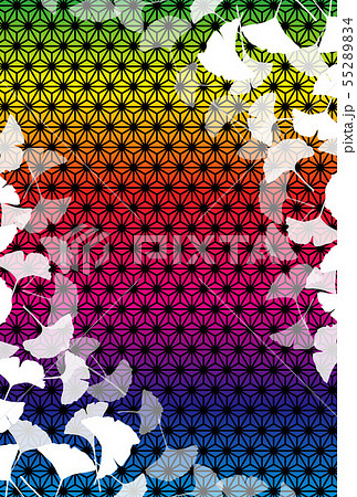和風背景壁紙 日本の伝統模様 麻葉紋様 銀杏の葉 紅葉 秋 落ち葉 イチョウ 無料素材 フリーサイズのイラスト素材 5524