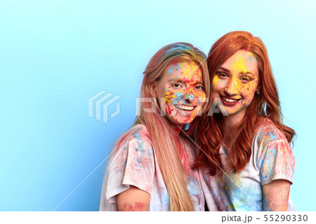 the participants of Holi festival. close up portrait. the participants of Holi festival. close up portrait. 55290330
