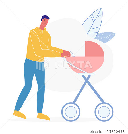 Father with Baby Carriage Flat Vector Illustration 55290433