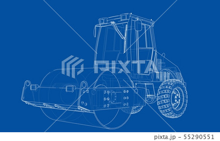 Construction machine. Asphalt compactor vector 55290551